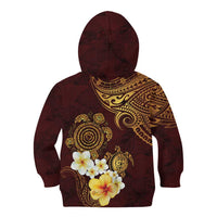Polynesian Turtle Kid Hoodie Plumeria Hibiscus Pattern Oxblood