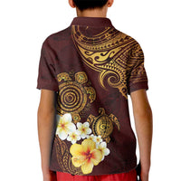 Polynesian Turtle Kid Polo Shirt Plumeria Hibiscus Pattern Oxblood