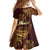Polynesian Turtle Kid Short Sleeve Dress Plumeria Hibiscus Pattern Oxblood