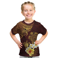 Polynesian Turtle Kid T Shirt Plumeria Hibiscus Pattern Oxblood