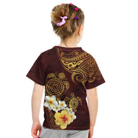 Polynesian Turtle Kid T Shirt Plumeria Hibiscus Pattern Oxblood