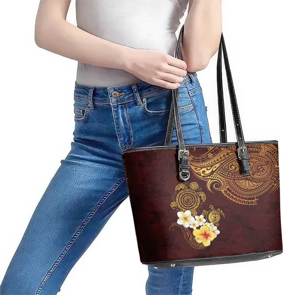 Polynesian Turtle Leather Tote Bag Plumeria Hibiscus Pattern Oxblood LT03 - Polynesian Pride