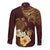 Polynesian Turtle Long Sleeve Button Shirt Plumeria Hibiscus Pattern Oxblood