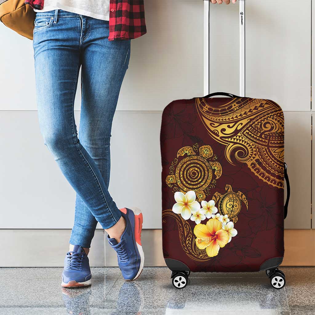 Polynesian Turtle Luggage Cover Plumeria Hibiscus Pattern Oxblood LT03 - Polynesian Pride