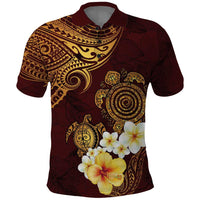 Polynesian Turtle Polo Shirt Plumeria Hibiscus Pattern Oxblood