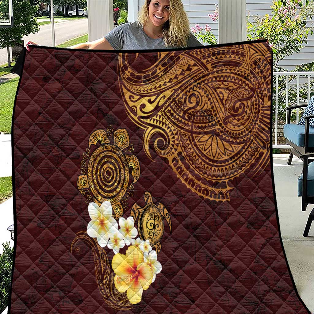 Polynesian Turtle Quilt Plumeria Hibiscus Pattern Oxblood LT03 Oxblood - Polynesian Pride