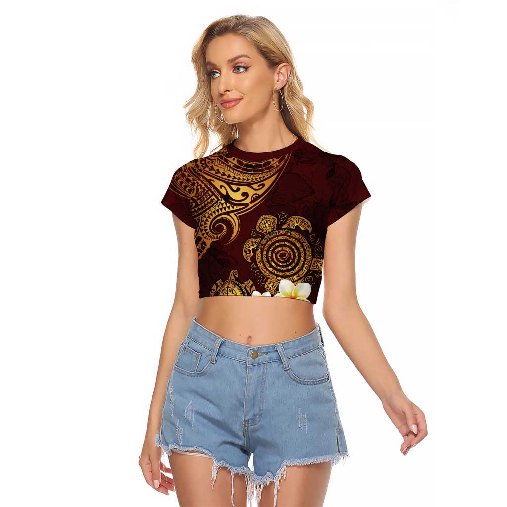 Polynesian Turtle Raglan Cropped T Shirt Plumeria Hibiscus Pattern Oxblood LT03 Female Oxblood - Polynesian Pride