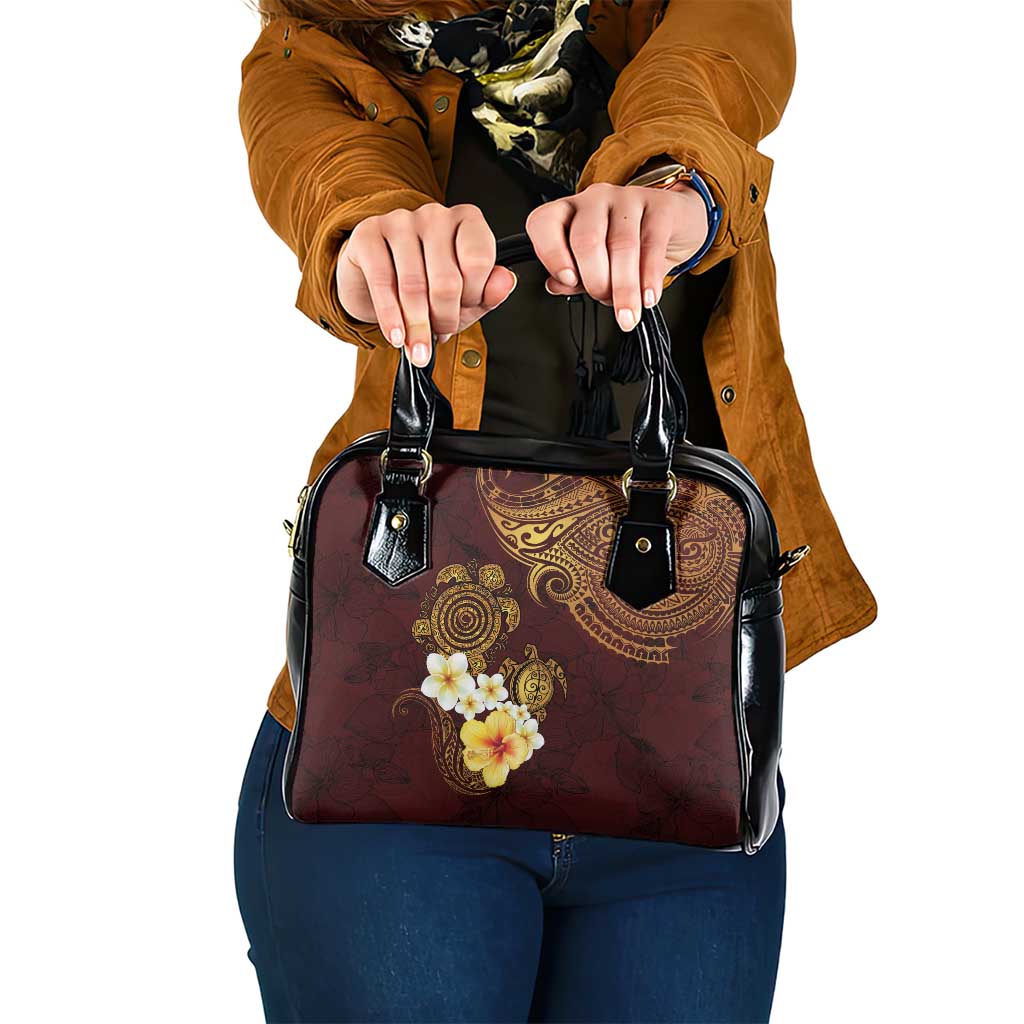 Polynesian Turtle Shoulder Handbag Plumeria Hibiscus Pattern Oxblood LT03 One Size Oxblood - Polynesian Pride