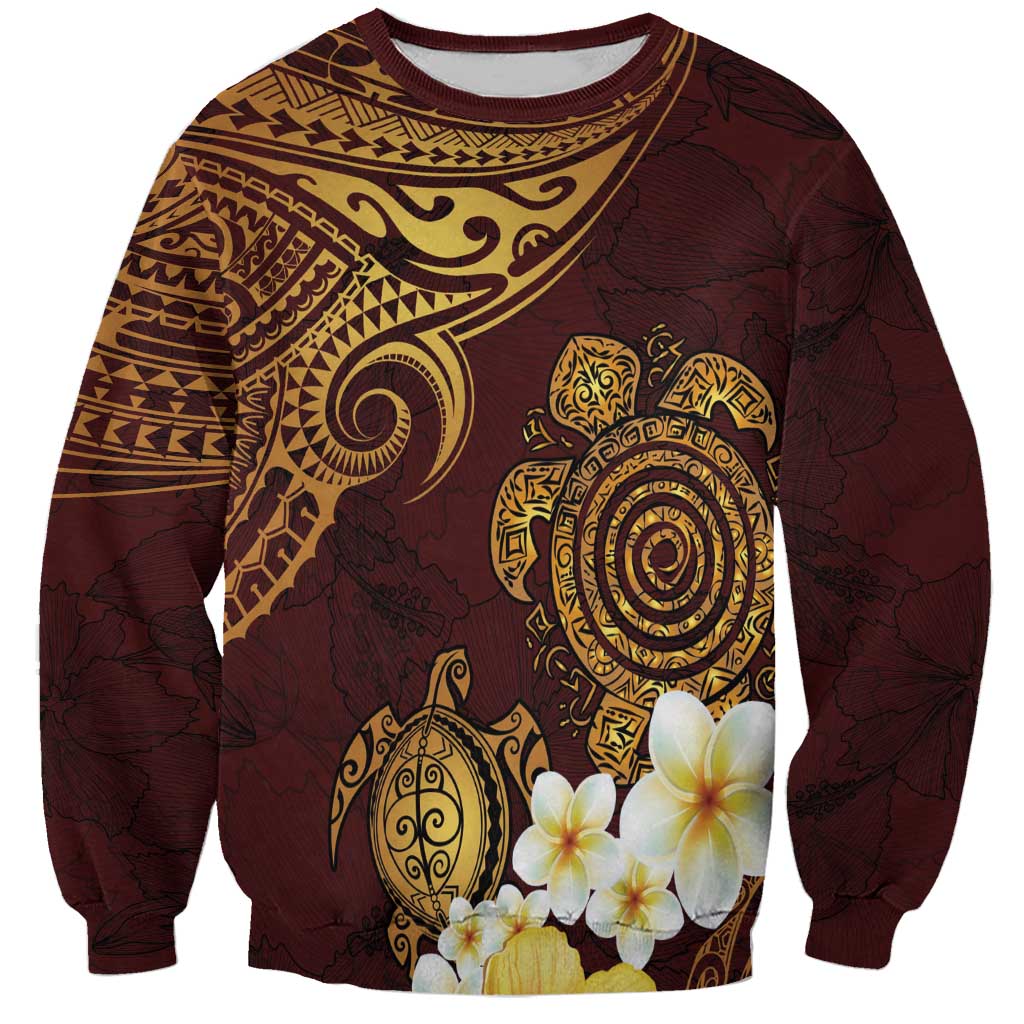 Polynesian Turtle Sweatshirt Plumeria Hibiscus Pattern Oxblood