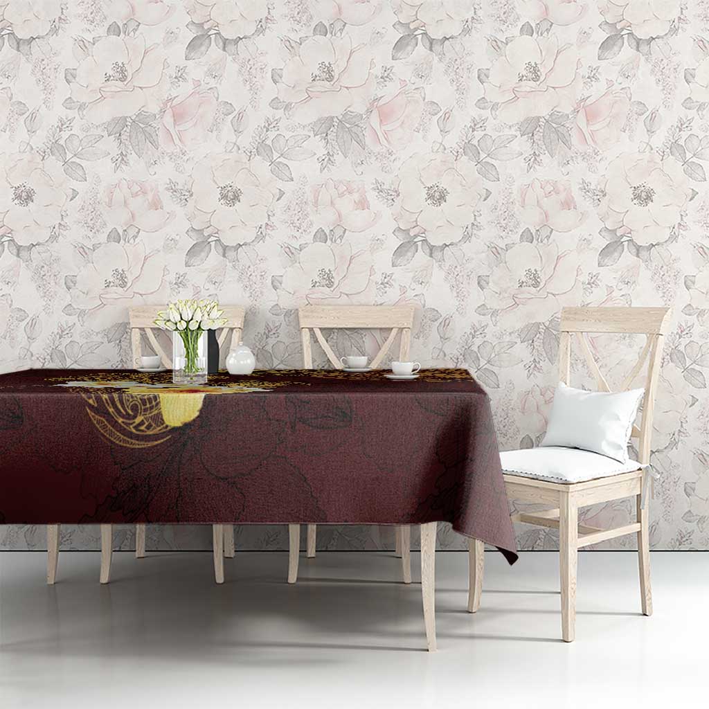 Polynesian Turtle Tablecloth Plumeria Hibiscus Pattern Oxblood