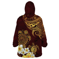 Polynesian Turtle Wearable Blanket Hoodie Plumeria Hibiscus Pattern Oxblood
