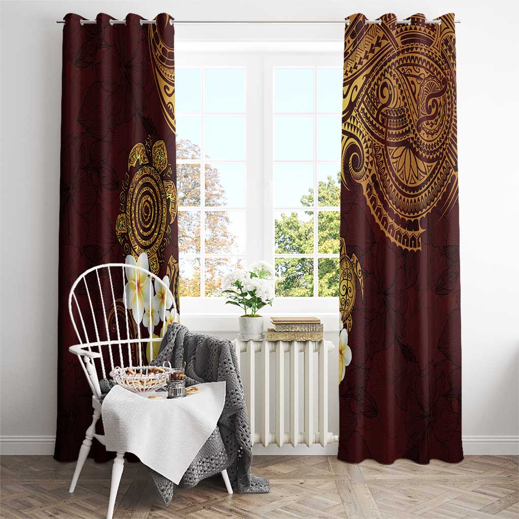 Polynesian Turtle Window Curtain Plumeria Hibiscus Pattern Oxblood