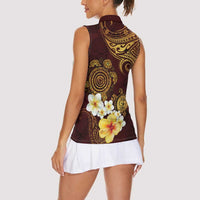 Polynesian Turtle Women Sleeveless Polo Shirt Plumeria Hibiscus Pattern Oxblood LT03 - Polynesian Pride