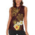 Polynesian Turtle Women Sleeveless Polo Shirt Plumeria Hibiscus Pattern Oxblood