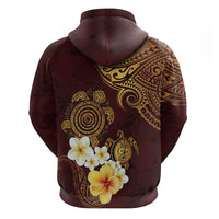 Polynesian Turtle Zip Hoodie Plumeria Hibiscus Pattern Oxblood LT03 - Polynesian Pride