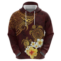 Polynesian Turtle Zip Hoodie Plumeria Hibiscus Pattern Oxblood LT03 - Polynesian Pride