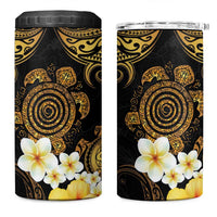 Polynesian Turtle 4 in 1 Can Cooler Tumbler Plumeria Hibiscus Pattern Black Color
