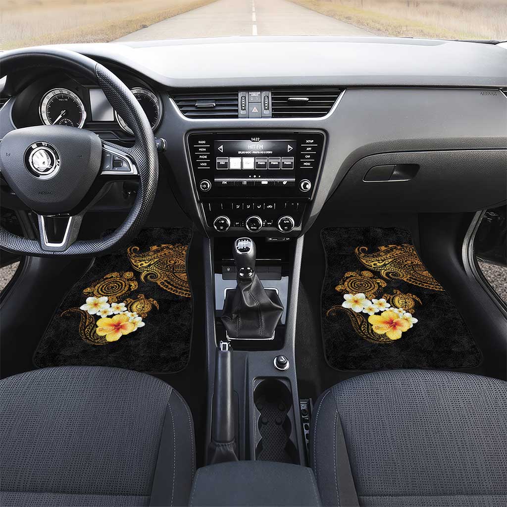 Polynesian Turtle Car Mats Plumeria Hibiscus Pattern Black Color