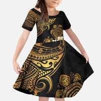Polynesian Turtle Family Matching Long Sleeve Bodycon Dress and Hawaiian Shirt Plumeria Hibiscus Pattern Black Color