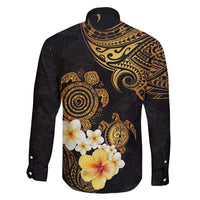 Polynesian Turtle Family Matching Long Sleeve Bodycon Dress and Hawaiian Shirt Plumeria Hibiscus Pattern Black Color