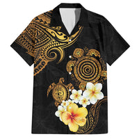 Polynesian Turtle Family Matching Short Sleeve Bodycon Dress and Hawaiian Shirt Plumeria Hibiscus Pattern Black Color LT03 Dad's Shirt - Short Sleeve Black - Polynesian Pride