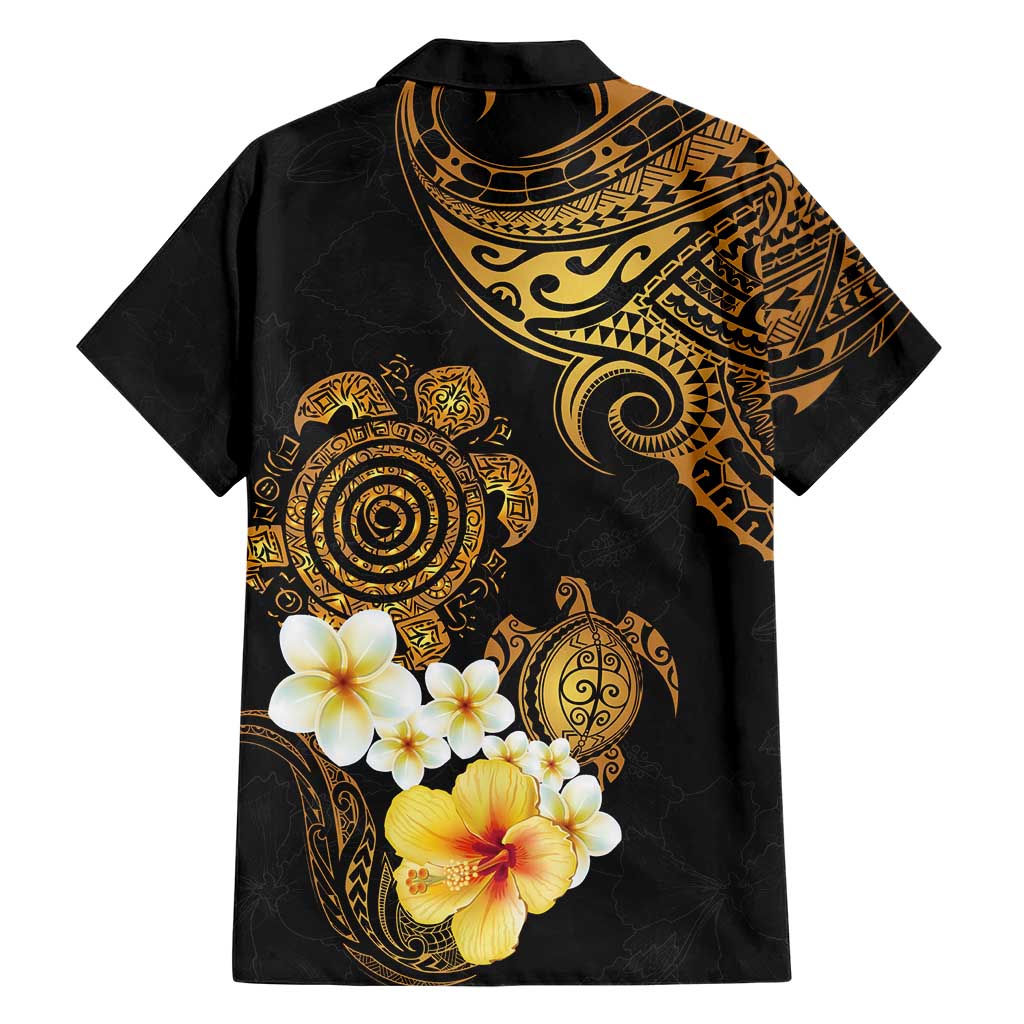 Polynesian Turtle Family Matching Short Sleeve Bodycon Dress and Hawaiian Shirt Plumeria Hibiscus Pattern Black Color LT03 - Polynesian Pride