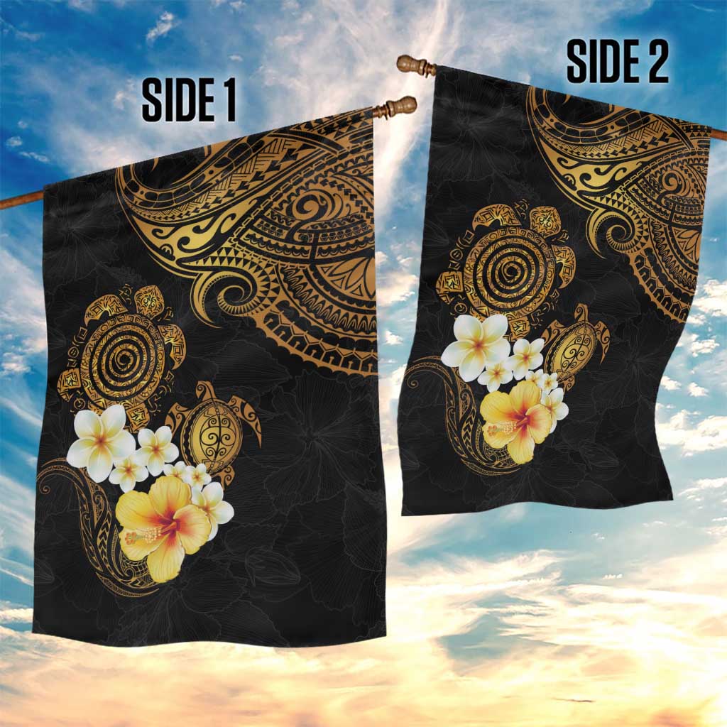 Polynesian Turtle Garden Flag Plumeria Hibiscus Pattern Black Color