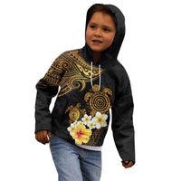 Polynesian Turtle Kid Hoodie Plumeria Hibiscus Pattern Black Color