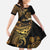 Polynesian Turtle Kid Short Sleeve Dress Plumeria Hibiscus Pattern Black Color
