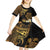 Polynesian Turtle Kid Short Sleeve Dress Plumeria Hibiscus Pattern Black Color