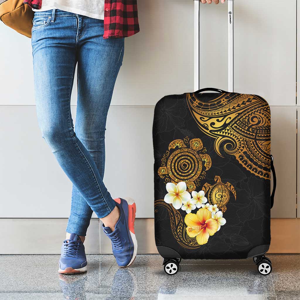 Polynesian Turtle Luggage Cover Plumeria Hibiscus Pattern Black Color LT03 - Polynesian Pride