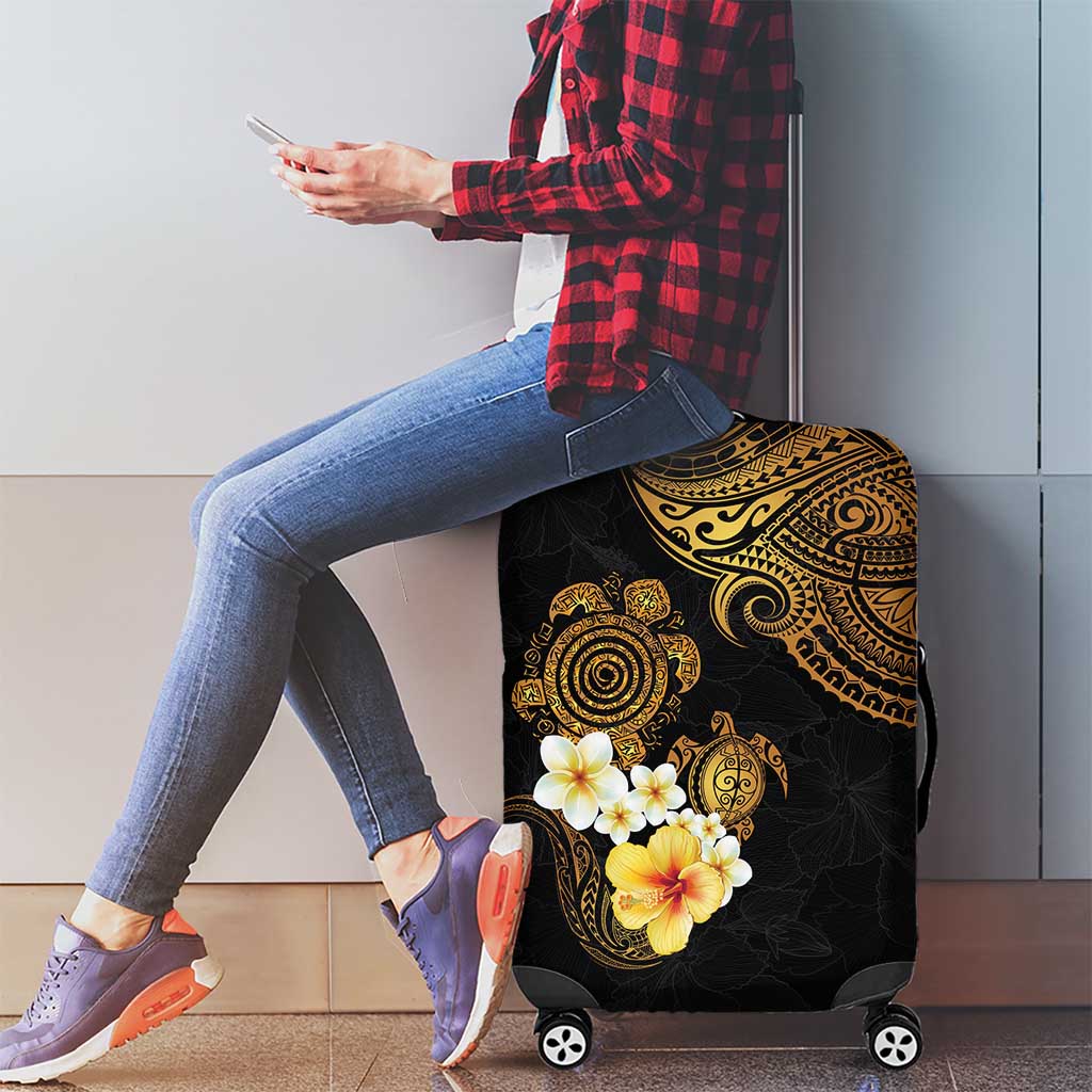 Polynesian Turtle Luggage Cover Plumeria Hibiscus Pattern Black Color LT03 - Polynesian Pride