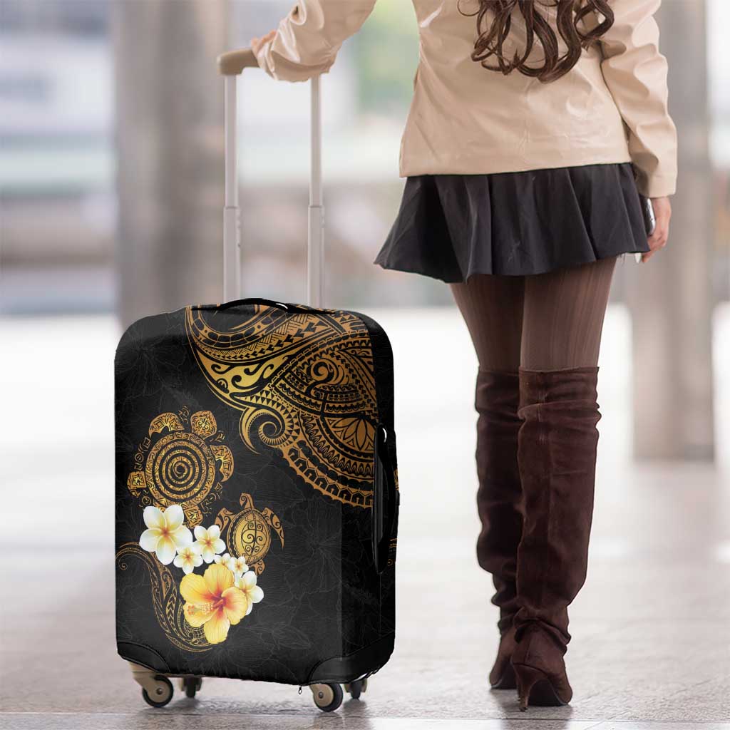 Polynesian Turtle Luggage Cover Plumeria Hibiscus Pattern Black Color LT03 - Polynesian Pride