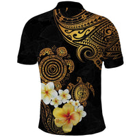 Polynesian Turtle Polo Shirt Plumeria Hibiscus Pattern Black Color