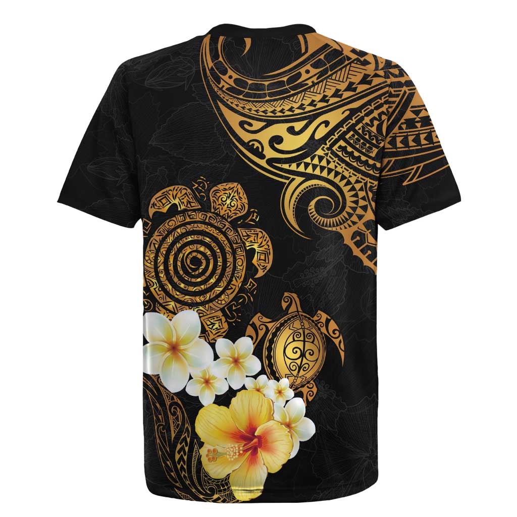 Polynesian Turtle Rugby Jersey Plumeria Hibiscus Pattern Black Color