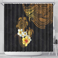 Polynesian Turtle Shower Curtain Plumeria Hibiscus Pattern Black Color