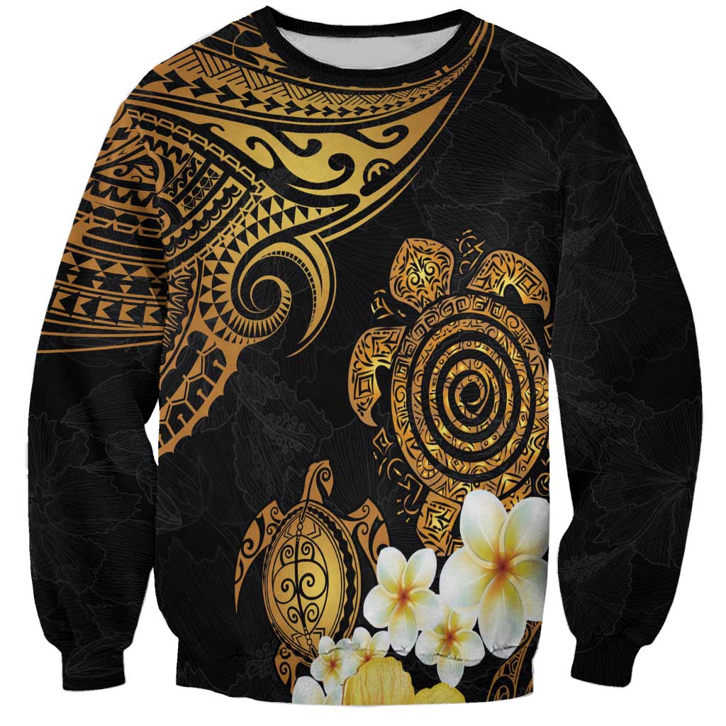 Polynesian Turtle Sweatshirt Plumeria Hibiscus Pattern Black Color