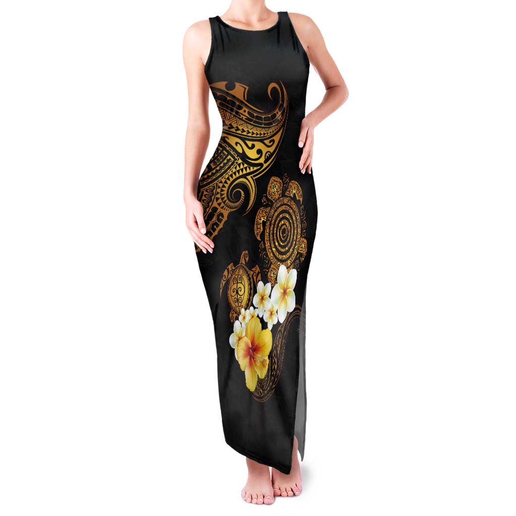 Polynesian Turtle Tank Maxi Dress Plumeria Hibiscus Pattern Black Color LT03 Women Black - Polynesian Pride