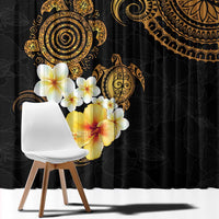 Polynesian Turtle Window Curtain Plumeria Hibiscus Pattern Black Color