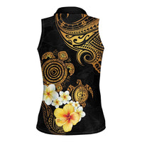 Polynesian Turtle Women Sleeveless Polo Shirt Plumeria Hibiscus Pattern Black Color LT03 - Polynesian Pride