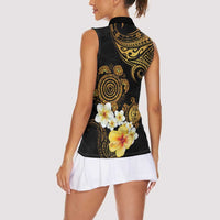 Polynesian Turtle Women Sleeveless Polo Shirt Plumeria Hibiscus Pattern Black Color LT03 - Polynesian Pride