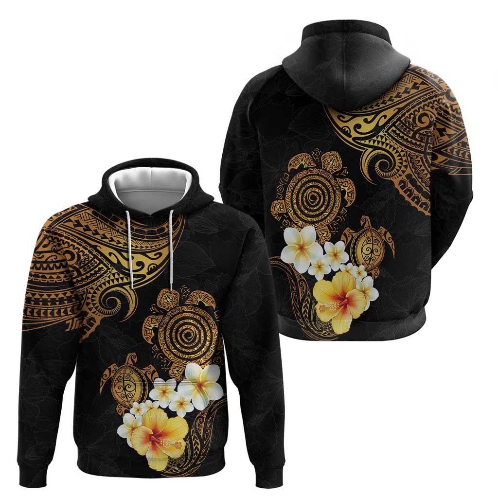 Polynesian Turtle Zip Hoodie Plumeria Hibiscus Pattern Black Color LT03 - Polynesian Pride