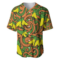 New Zealand Kowhai Flowers Baseball Jersey Maori Koru Pattern LT03 Orange - Polynesian Pride