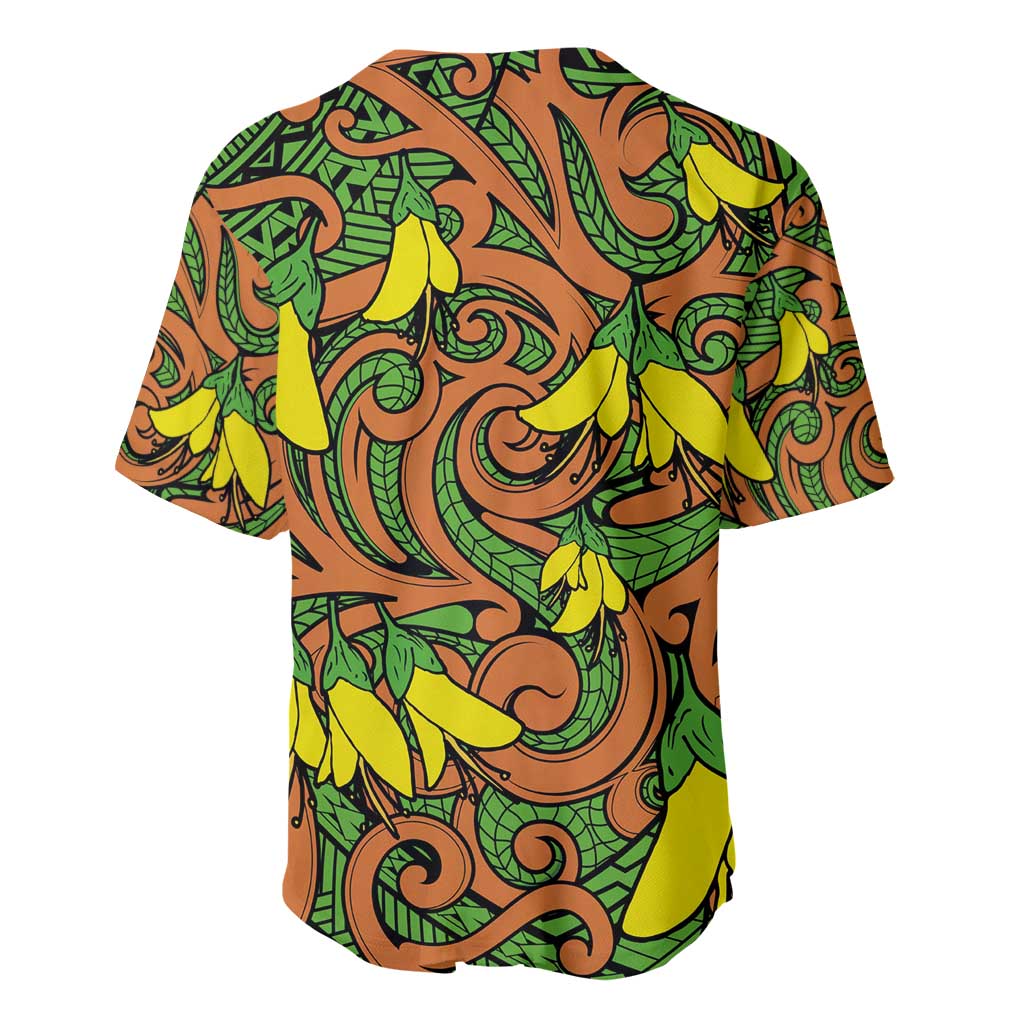 New Zealand Kowhai Flowers Baseball Jersey Maori Koru Pattern LT03 - Polynesian Pride