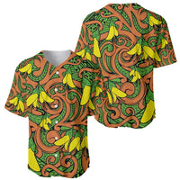 New Zealand Kowhai Flowers Baseball Jersey Maori Koru Pattern LT03 - Polynesian Pride