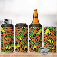 New Zealand Kowhai Flowers 4 in 1 Can Cooler Tumbler Maori Koru Pattern