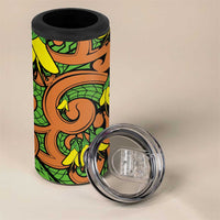 New Zealand Kowhai Flowers 4 in 1 Can Cooler Tumbler Maori Koru Pattern