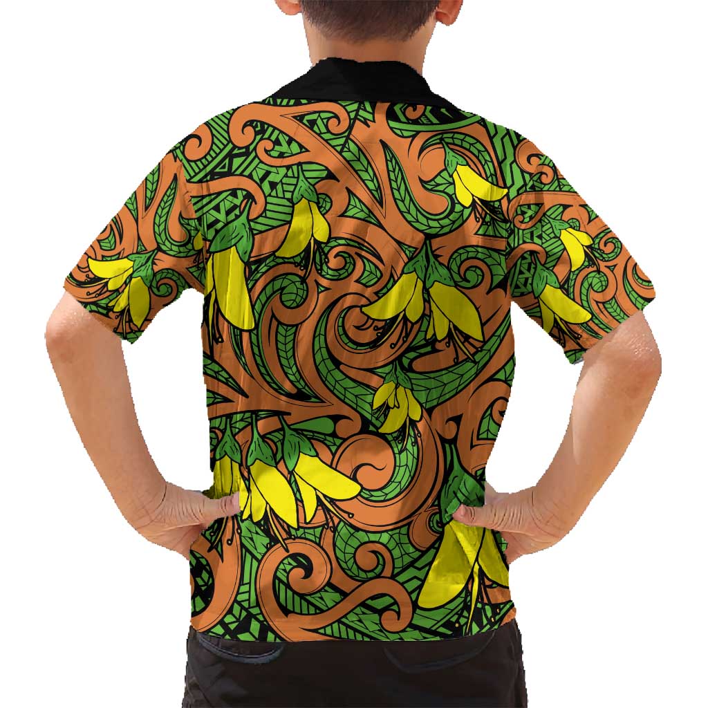 New Zealand Kowhai Flowers Family Matching Long Sleeve Bodycon Dress and Hawaiian Shirt Maori Koru Pattern LT03 - Polynesian Pride