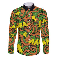 New Zealand Kowhai Flowers Family Matching Long Sleeve Bodycon Dress and Hawaiian Shirt Maori Koru Pattern LT03 Dad's Shirt - Long Sleeve Orange - Polynesian Pride