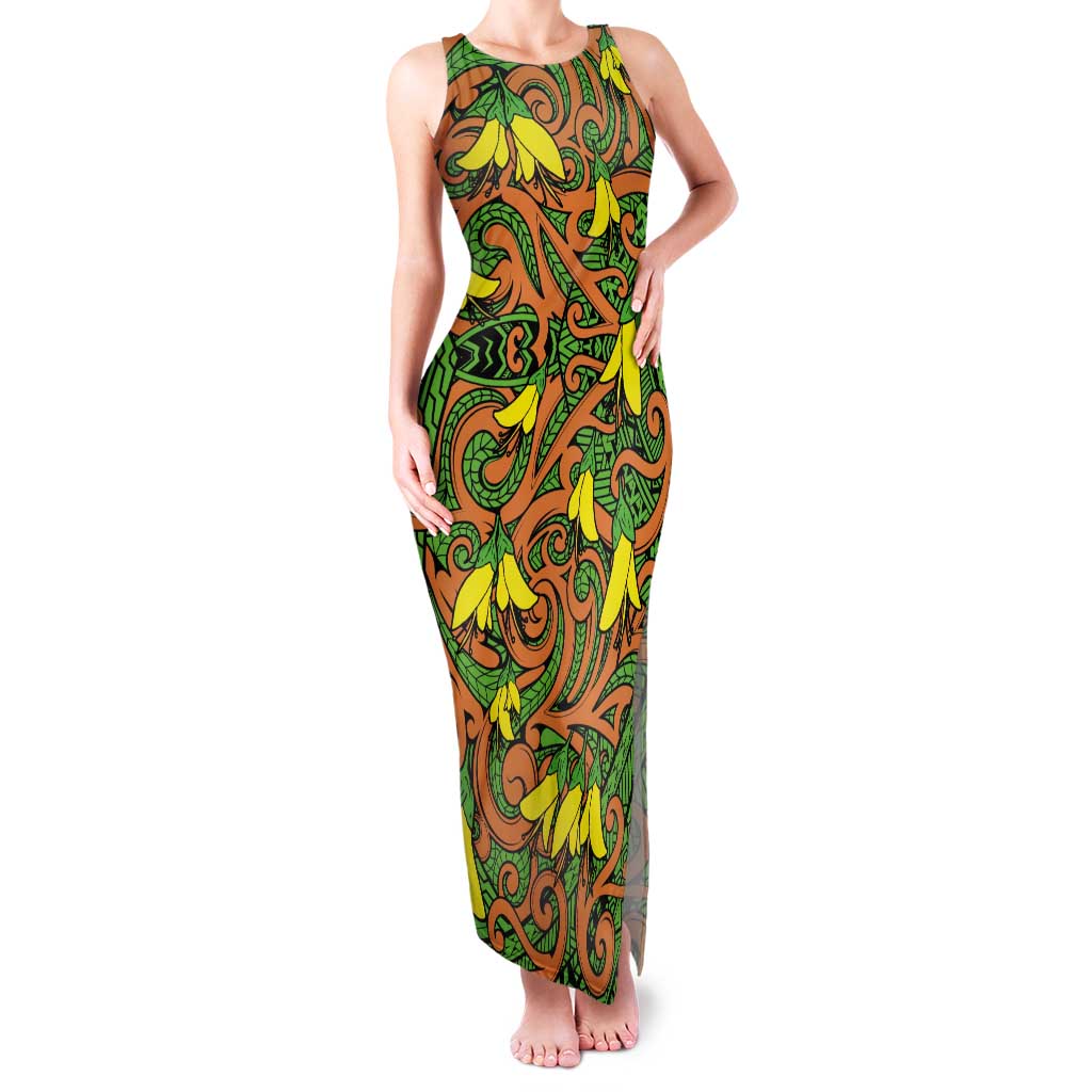 New Zealand Kowhai Flowers Family Matching Tank Maxi Dress and Hawaiian Shirt Maori Koru Pattern
